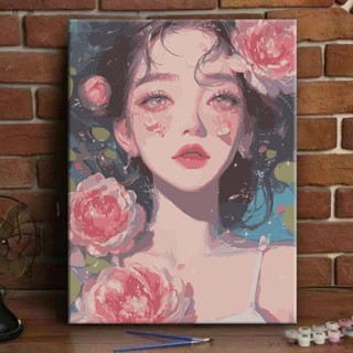 玫瑰女孩數字油畫diy手工diy塗鴉填色油彩畫高顏值客廳裝飾畫掛畫