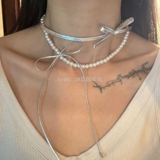 ✨特價✨高顏值 純欲風 choker 皮繩 蝴蝶結 珍珠項鍊女 甜酷風 設計感小眾 雙層 鎖骨鏈 辣妹配飾