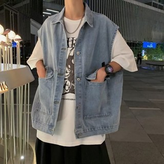 日系cityboy牛仔馬甲 男ins潮牌寬鬆外套 韓版 工裝外套 無袖工裝馬甲 夾克 大口袋馬甲 (WX170)