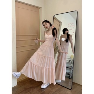9號倉庫 辣妹吊帶裙 大尺碼連衣裙 粉色甜美吊帶連衣裙女夏季掐腰裙氣質溫柔風裙子海邊度假a字長裙 連身裙 洋裝