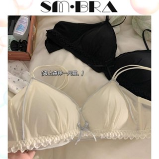 Sm·Bra💕美背內衣 女生內衣 bra 無痕內衣 小胸聚攏無鋼圈舒適蕾絲少女透氣孔夏季薄款文胸罩套裝ny01