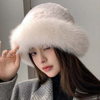 免運🌞冬季新款皮草帽子女 毛茸茸防寒漁夫帽 毛絨兔毛加厚保暖防寒盆帽潮 騎行毛絨保暖帽子 寒冬加厚毛絨帽 水貂毛帽遮耳帽