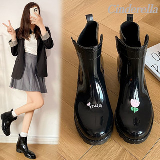 Cinderella 日係可愛時尚外穿膠鞋防滑水鞋保暖短筒雨靴 雨鞋女 雨靴 雨鞋 防水雨鞋 水鞋 防滑雨鞋 時尚雨鞋