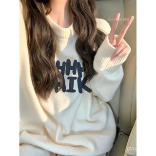 🌷臺灣出貨🌷Glove 學院風 字母提花 套頭毛衣女 學生秋冬 外穿新款 寬鬆慵懶 百搭 針織衫 上衣女 長袖上衣 毛衣