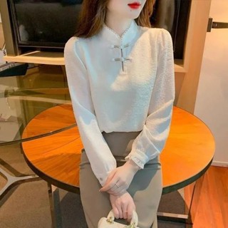 滿200出貨·中國風高檔盤扣長袖襯衫女裝春秋季新款洋氣時髦設計感小衫 新中式 中國風上衣 韓版上衣 大尺碼上衣 長袖襯衫