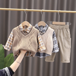 男童秋裝 男童套裝 兒童運動套裝 休閒套裝2024新款男寶寶春秋套裝幼兒童裝時尚男童0-1-5歲春季馬甲三件套