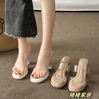 品質保障·踩屎感厚底防水臺透明一字帶高跟涼鞋女夏季外穿水晶跟粗跟涼拖鞋Wenna
