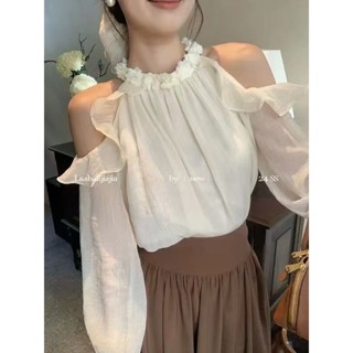 免運❤秋季新品女裝 長袖襯衫 韓國ins復古長袖襯衫女 長袖襯衫 露肩襯衫 套頭襯衫 女生衣著 甜美氣質露肩小衫