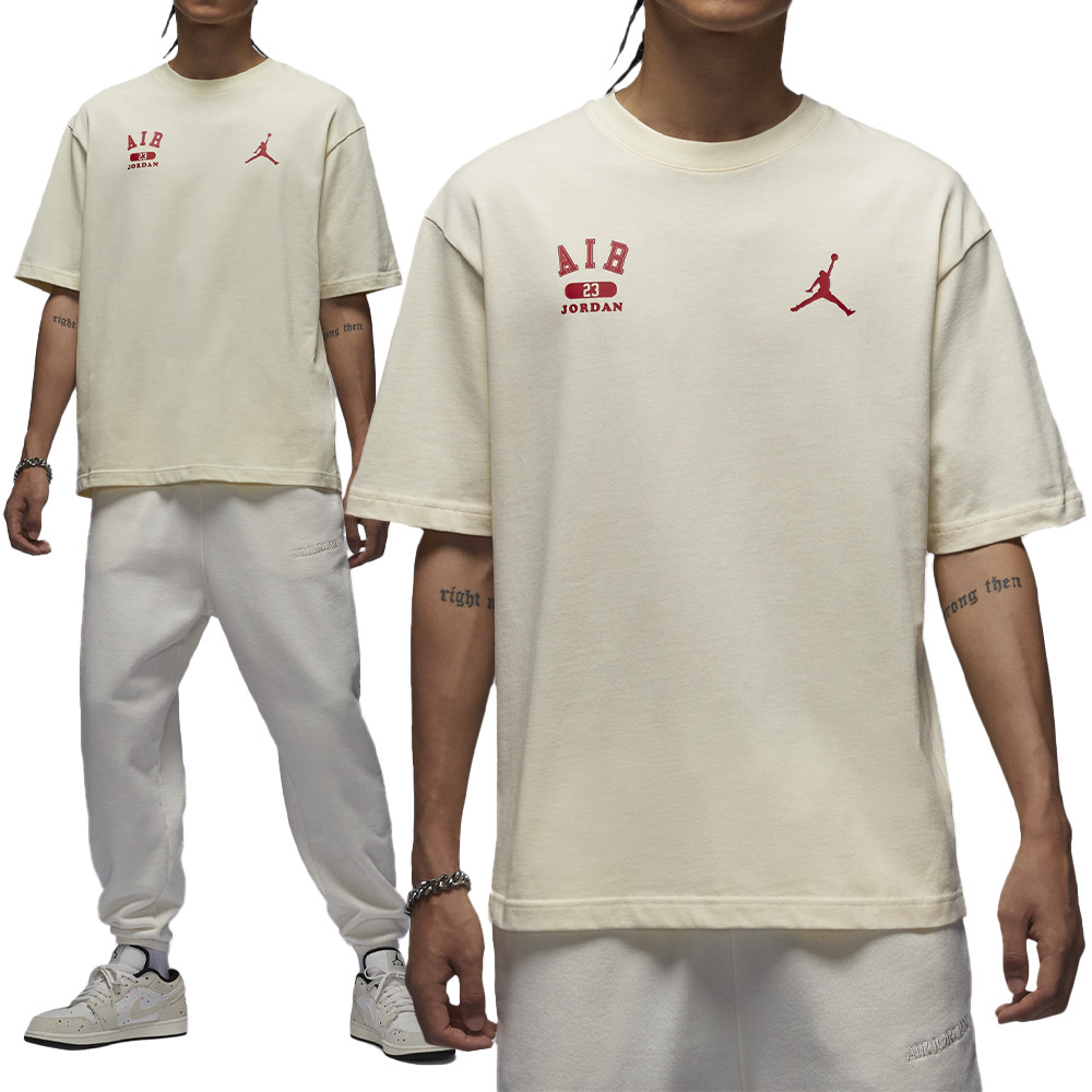 Nike J SS Crew OS GCEL 男款 米黃色 休閒 喬丹 重磅 寬鬆 上衣 短袖 HQ1575-113