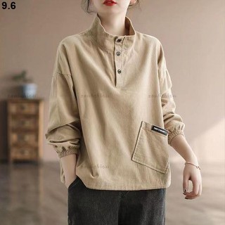 優質外套✨高品質燈芯絨 春秋冬套頭外套復古細條絨大學T女 寬鬆大尺碼顯瘦上衣打底衫 長袖上衣女 韓版上衣