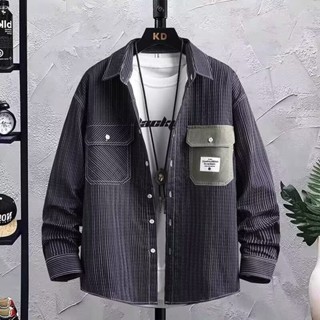 高階感條紋襯衫 男長袖 潮牌 痞帥 寬鬆 休閒 襯衣 韓版 時尚 潮流 帥氣男士工裝外套（NSJ524）【壹號站】