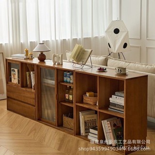 【速發貨 虧本清倉】組閤書櫃實木北歐儲物櫃客廳展示櫃落地收納櫃沙發邊櫃複古雜誌櫃