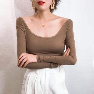 甜心公主Meet 👗女裝館 2020莫代爾低領打底衫長袖t恤女大碼修身顯瘦內搭純色薄款上衣