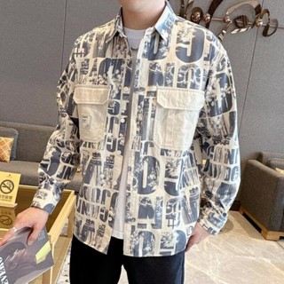 字母印花襯衫 男長袖 春秋 新款 個性 寬鬆 休閒 翻領 潮牌 男士襯衣 青年 帥氣 工裝外套(CBD532)【壹號站】