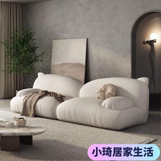 【現貨】北歐簡約奶油詫寂風公寓店鋪客廳小戶型雙人貓佈藝沙發組閤網紅款XQJX