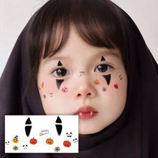 萬聖節兒童紋身貼 小鬼臉貼 可愛鬼小惡魔 甜酷少女南瓜愛心妝容兒童表演服