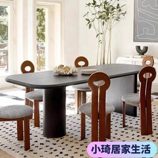 【現貨】北歐簡約黑色實木餐桌小戶型傢用複古原木飯桌侘寂風咖啡桌洽談桌XQJX