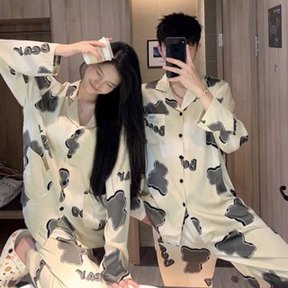 9號倉庫 大尺碼情侶睡衣 睡衣套裝 【買一送一】新款情侶睡衣女春季薄款冰絲長袖男士秋天家居服套裝 居家服 長袖睡衣