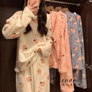 Xuan♥新款套裝2021秋冬睡衣圓領寬松瘦長袖家居服法蘭絨女士兩件套