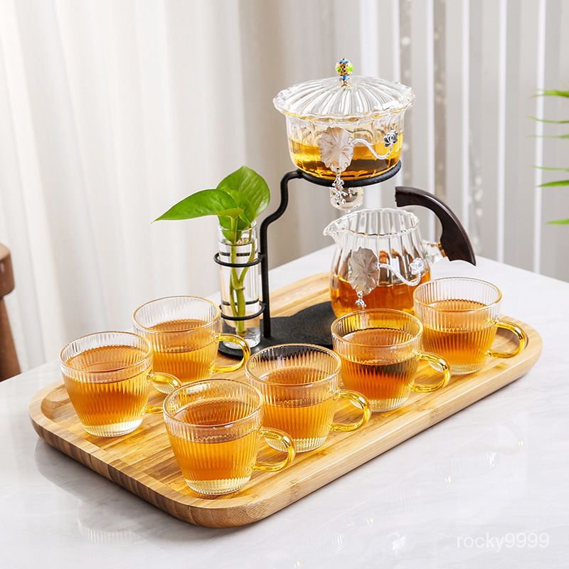 🔥玻璃茶具🔥自動茶具組 茶具 茶具組 茶器 懶人茶具 泡茶組 送禮禮品懶人自動茶具套裝傢用整套帶茶盤竹製託盤泡茶神器功夫