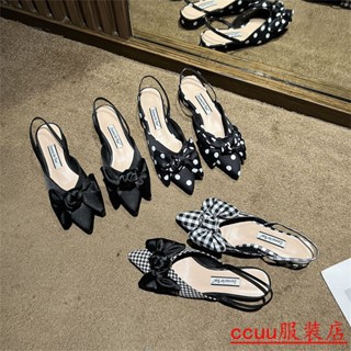 【ccuu精選跟鞋】法式低跟包頭涼鞋女夏2023新款僊女溫柔晚晚風蝴蝶結尖頭後空單鞋