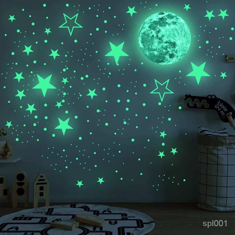 【精選好物】墻貼 壁貼 夜光月球髮光星星圓點創意熒光墻貼兒童房裝飾品自粘卡通夜光貼紙 YUPY