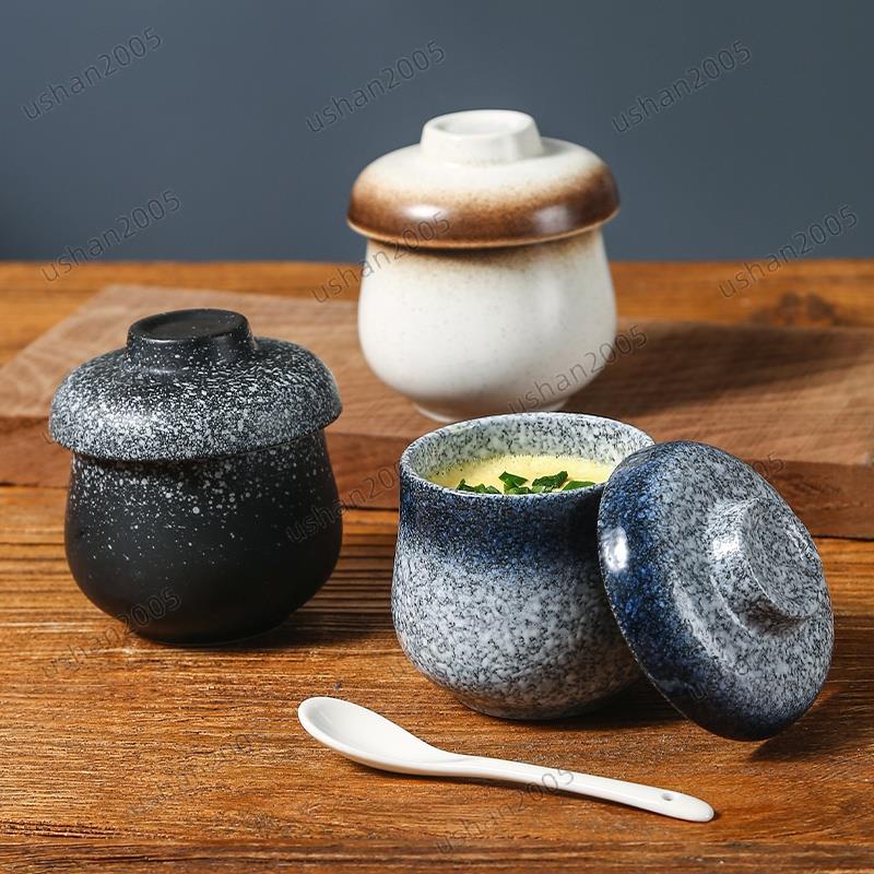 萊帝餐具✨日式陶瓷小燉盅帶蓋蒸蛋碗雞蛋羹專用燉碗蛋盅茶碗蒸湯盅家用餐具✨