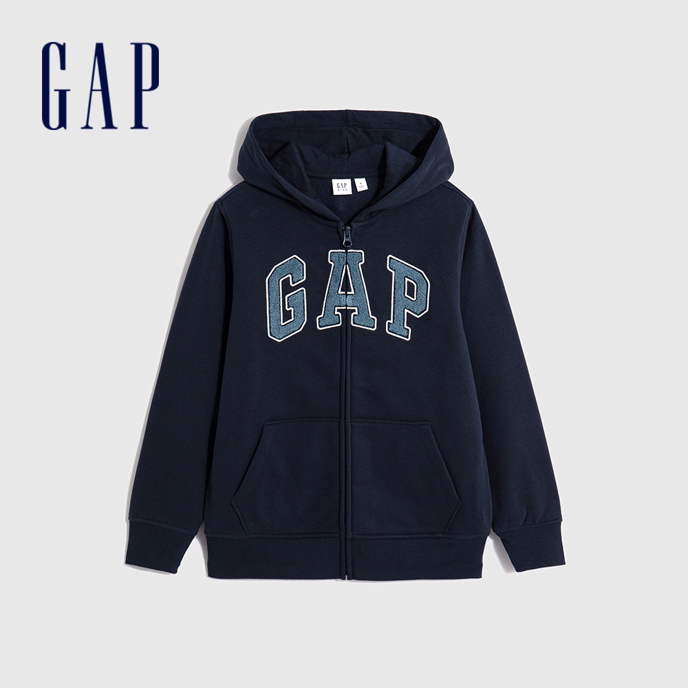 Gap 兒童裝 Logo連帽外套 碳素軟磨系列-海軍藍(819723)
