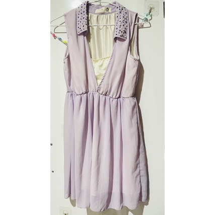 紫色 珠珠 氣質 公主 日系 韓風 短袖 小洋裝 連身裙 連衣裙 裙子 禮服 宴會 戰袍 小資 OL