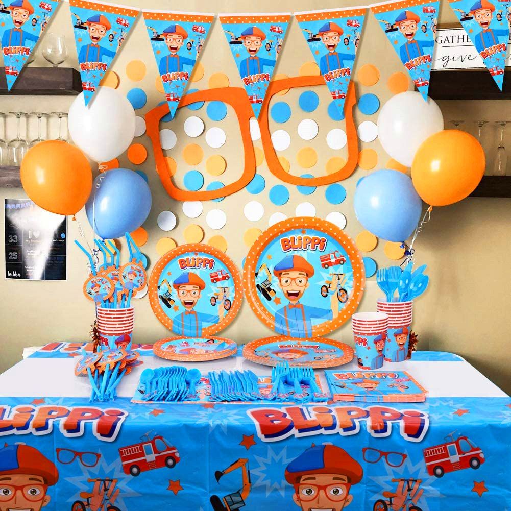 新款blippi toy派對餐具一次性紙盤杯子生日野餐甜品臺裝飾布置品