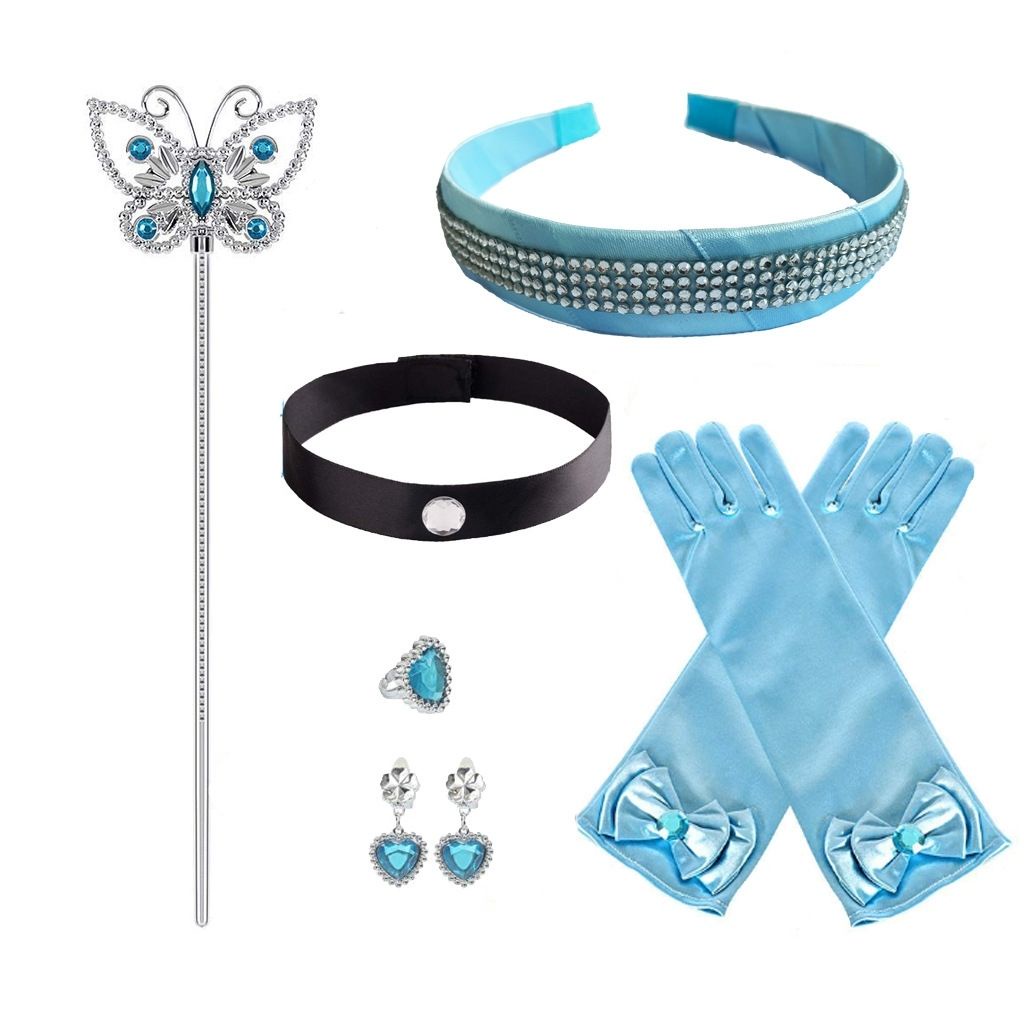 ·現貨 灰姑娘皇冠套裝Cinderella辛德瑞拉藍色髮箍魔法棒鎖骨項鍊套裝 皇冠  戒指