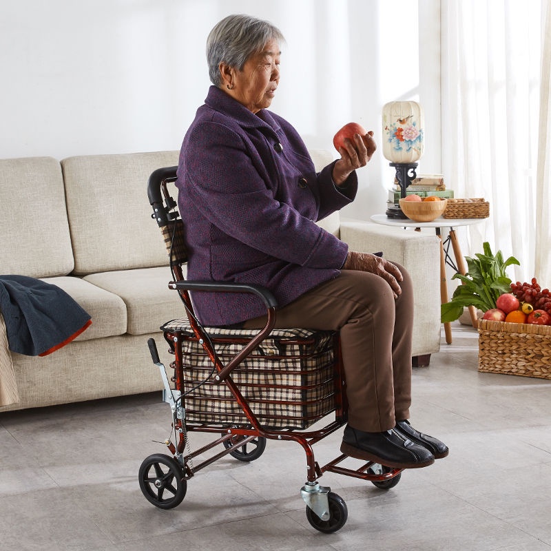 老年人推車 可推可坐 老人安全代步車 助力助步手推車 輪子折疊購物車
