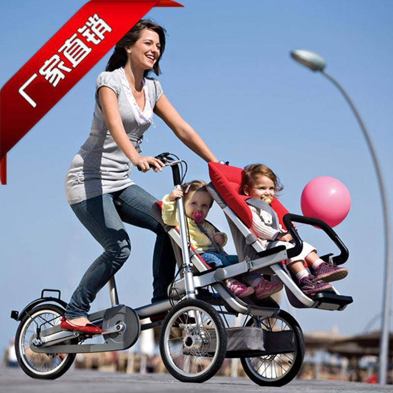 【優品上新】可反嚮騎行母子車母嬰親子車便攜折疊高景觀三輪育兒自行車