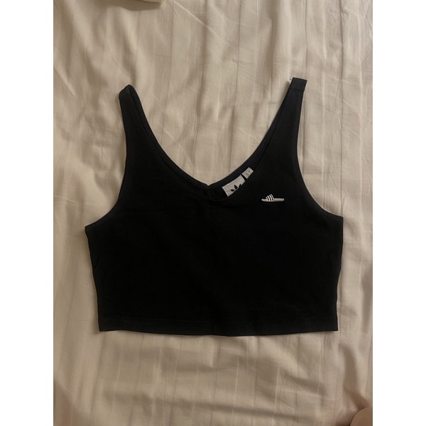 Adidas Originals tank top黑色小拖鞋logo 短版 背心 s號