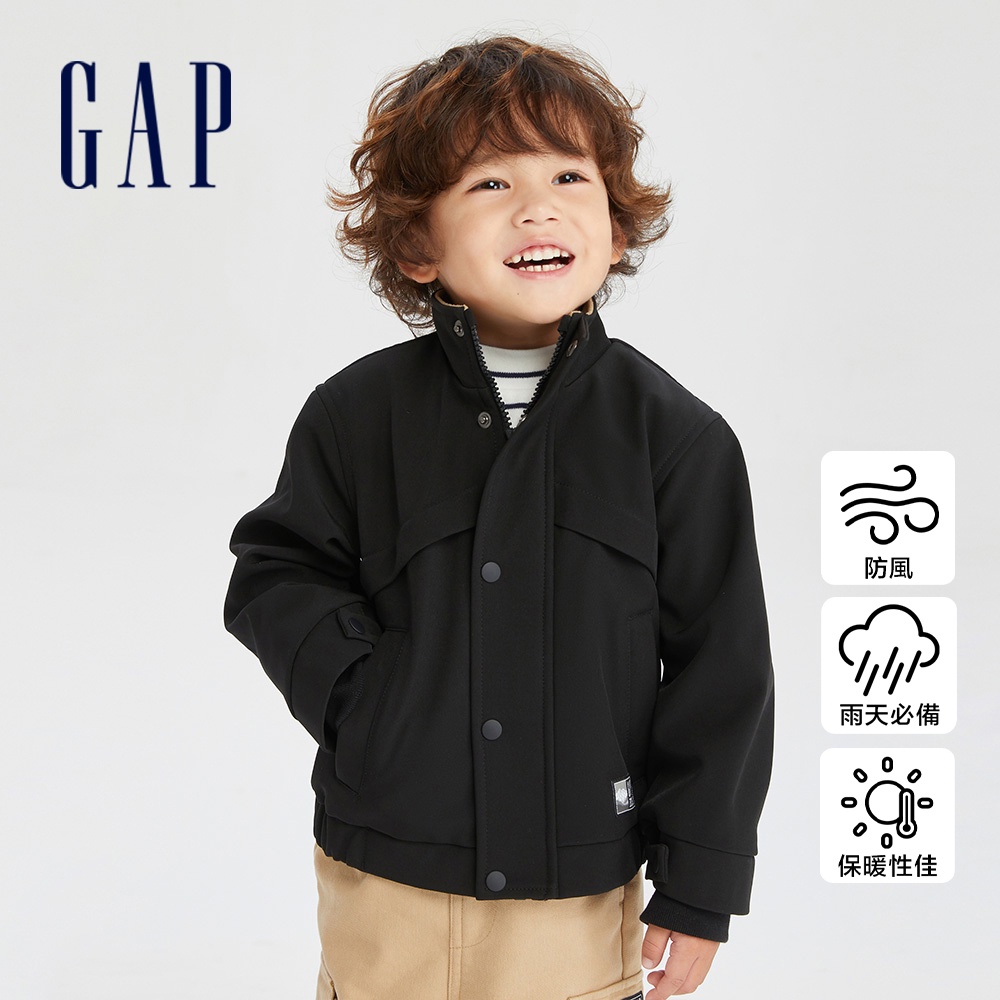 Gap 男幼童裝 防風防雨立領長袖外套-黑色(823674)