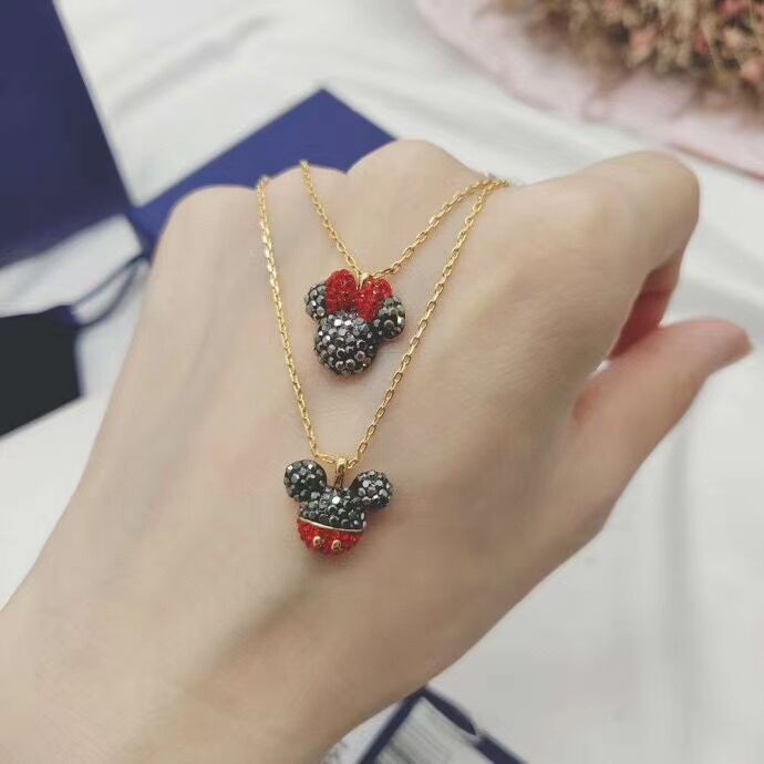 SWAROVSKI 施華洛世奇 MICKEY &amp; MINNIE 米妮項錬 米奇項錬 老鼠萌趣可愛女項鍊飾品 水晶吊墜鎖骨