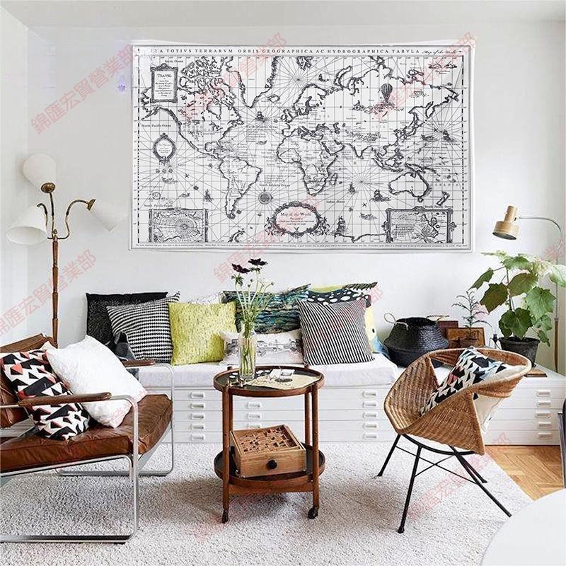 錦匯宏貿 ins 地圖系列歐美掛布黑白彩色世界地圖牆面裝飾背景臥室書房掛毯