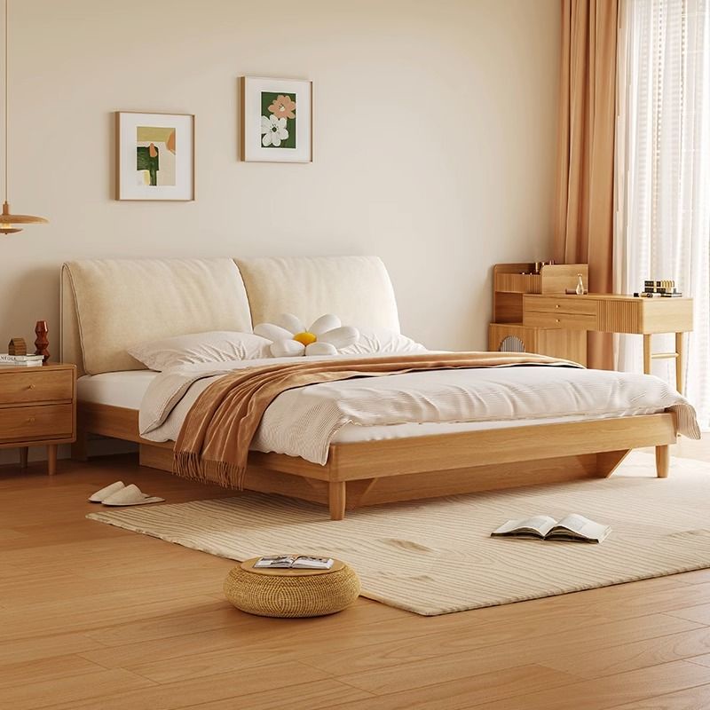 床 床架 雙人床 實木軟包床現代簡約北歐原木風床奶油風主臥佈藝雙人床絨佈雲朵床
