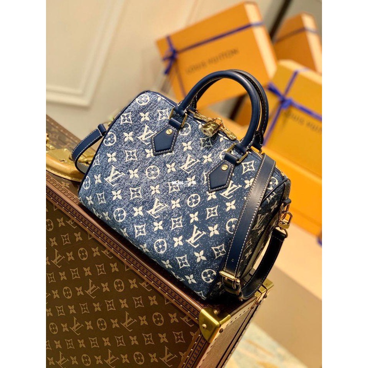 二手Louis Vuitton LV Speedy 25 丹寧藍色牛仔布手提包 M59609