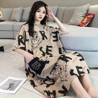 【新品】新貨大碼睡衣裙夏季女200斤300寬松連衣裙胖mm卡通中長款家居裙可外穿