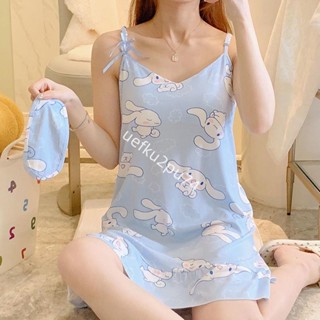 熱賣-【限時特價】帶胸墊吊帶睡裙 夏季女士韓版卡通家居服 夏天薄款短袖睡衣 大尺碼胖mm居家服 女士衣著 輕薄透氣家居服