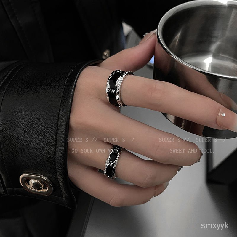 【男生戒指】原創輕奢黑色水鑽情侶對戒小衆設計感戒指女高級感個性鈦鋼指環男