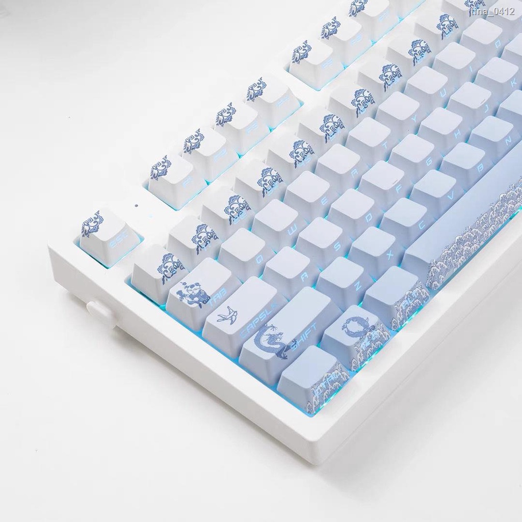 鍵帽機械鍵盤 機械式鍵盤 青軸鍵盤 茶軸鍵盤 鍵盤 青軸 茶軸 電競 鍵盤帽  青花瓷藍色側刻透光鍵帽PBT材質OEM高