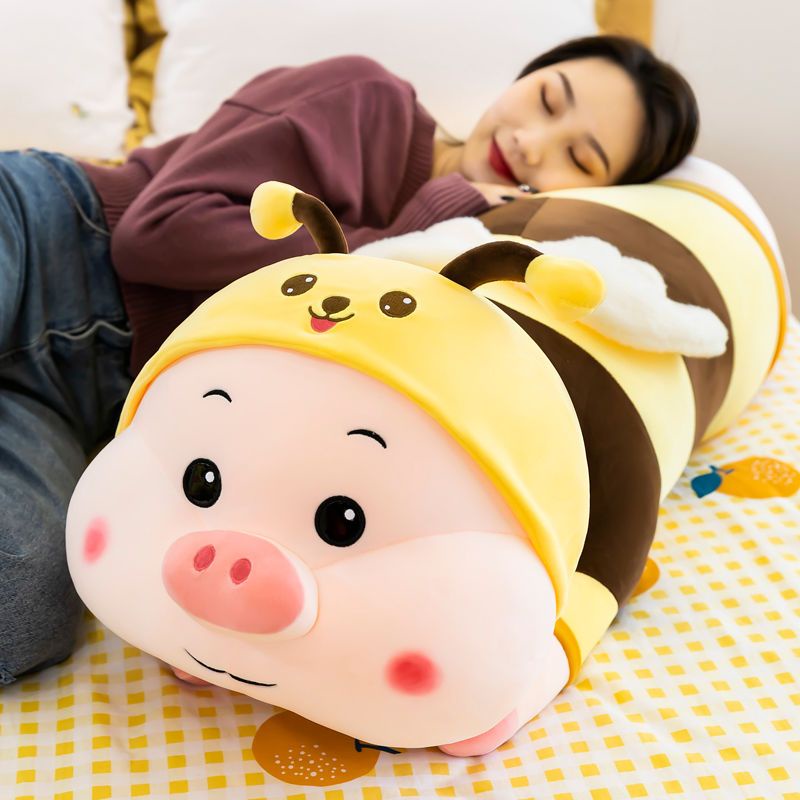 可愛蜜蜂豬抱枕小豬毛絨玩具公仔大號床上長條陪睡娃娃生日禮物送男女朋友