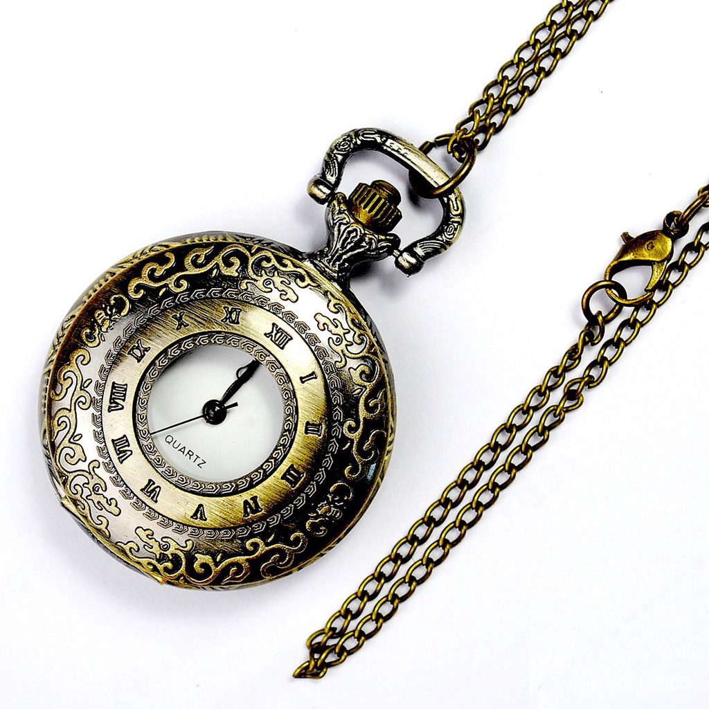 限時下殺 古典中號白麵羅馬雙時間顯示複古條紋捲捲懷錶 懷錶6048
