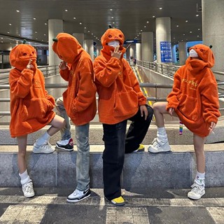 萬聖節衣服 南瓜衛衣可愛搞怪萬聖節南瓜頭羊羔毛絨外套 羊羔毛衛衣 連帽衫 2XL 衛衣 大學t 加厚衛衣 帽衫