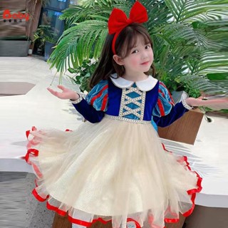 兒童白雪公主裙 女童春款連身裙 長袖紗裙 迪士尼禮服裙