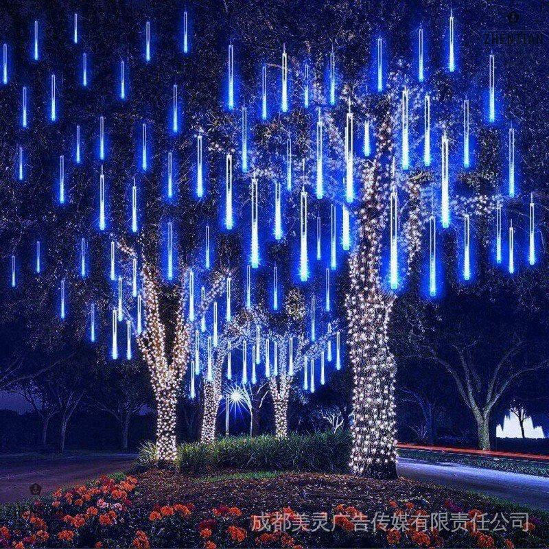 台＃🎆🎆🎆👚LED流星雨燈太陽能流星雨燈串 戶外亮化裝飾燈耶誕節燈串造型燈