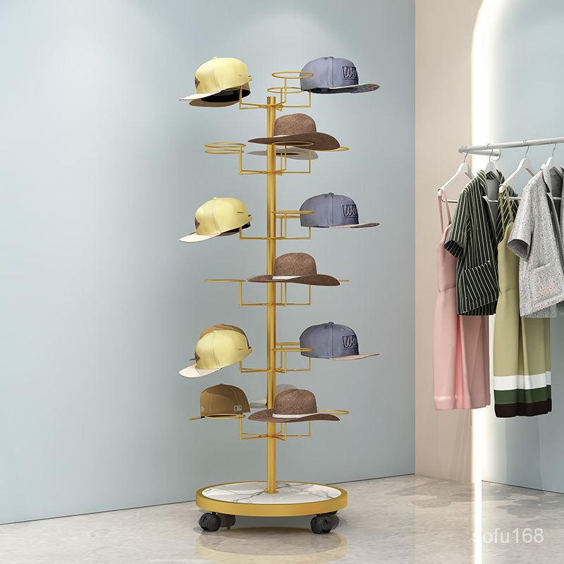 新款帽子展示架落地女裝兒童收納帽子架掛帽託多層金色衣帽架