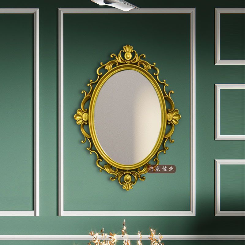 【破損補發】鏡子 復古鏡 簡約美式輕奢鏤空鵰花掛鏡衛生間浴室梳妝鏡酒店別墅玄關裝飾鏡子